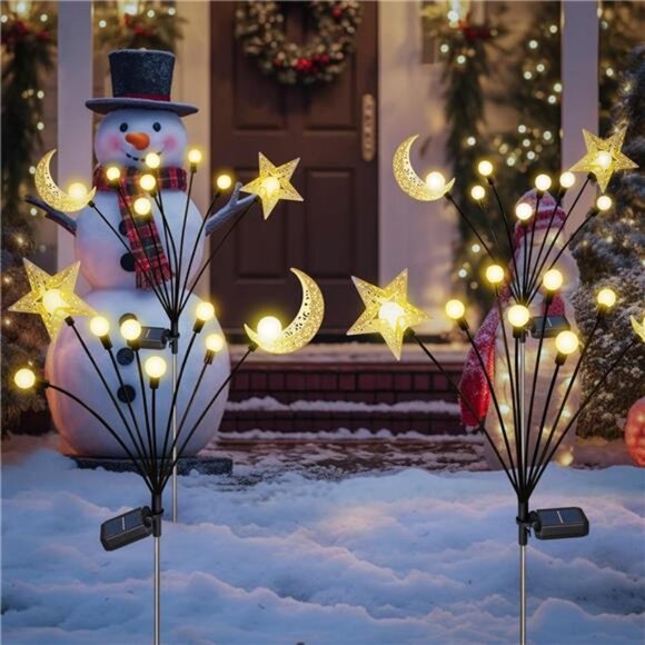 Solar Firefly Lights Outdoor Moon Star Sun Projection Stake Lights - Waterproof - Picture 3 of 7